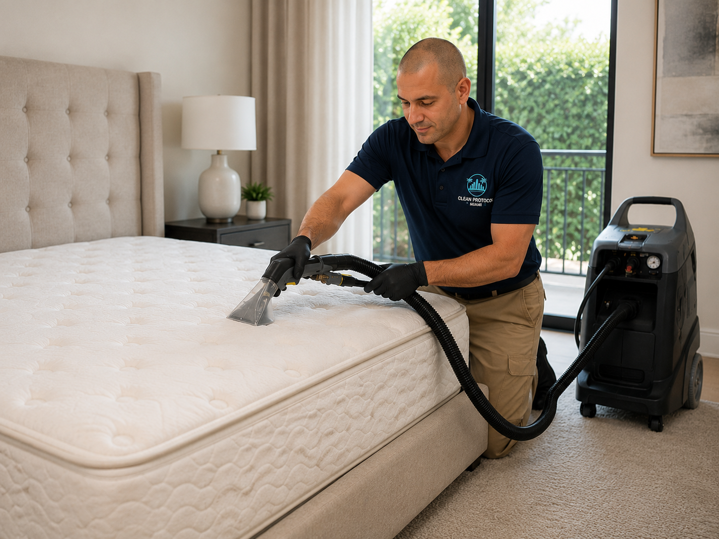Fresh mattress and bedding in a calm residential bedroom