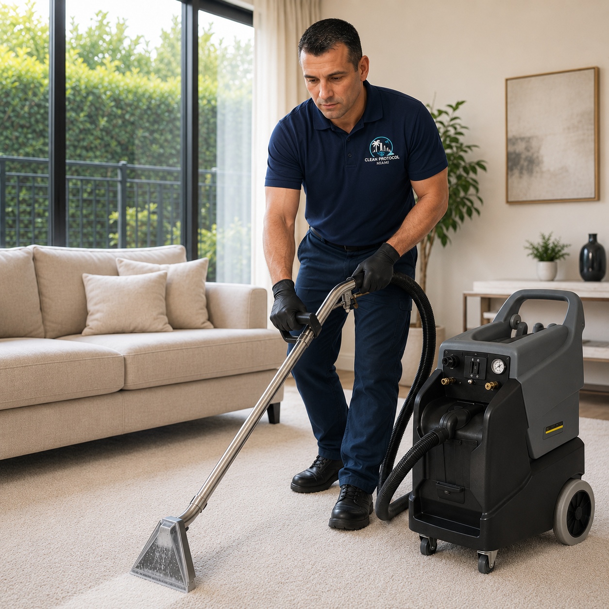 Professional carpet cleaning in a residential room